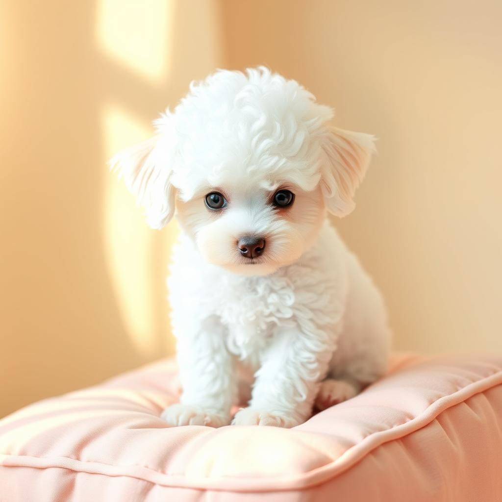 White Teacup Poodle Puppy in Watercolor Style
