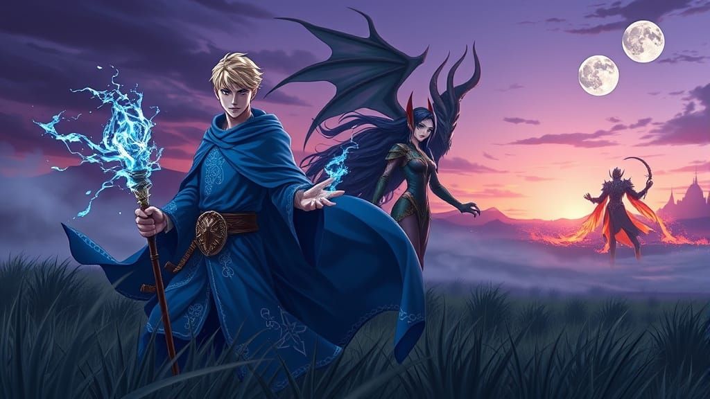 Epic High Fantasy Battle Scene in Anime Style