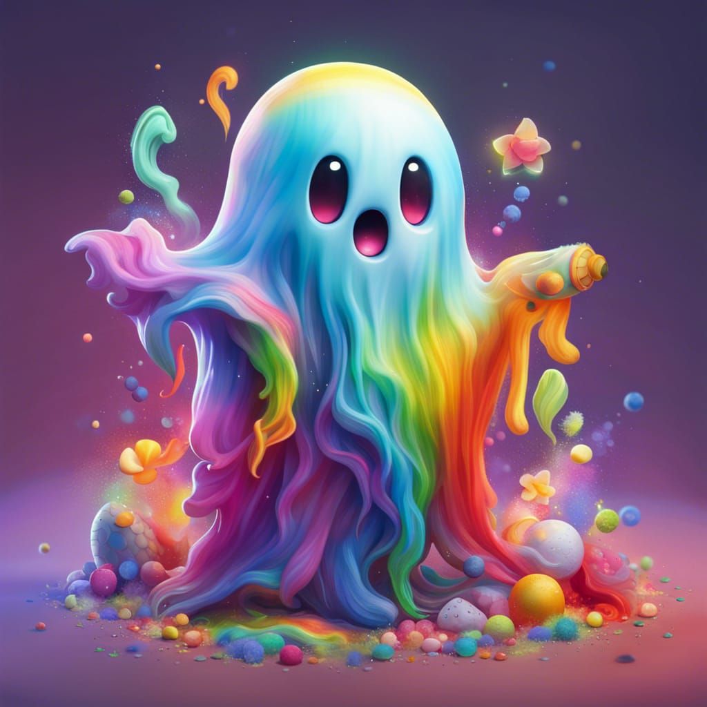 Cute Rainbow Ghost in Magical Setting