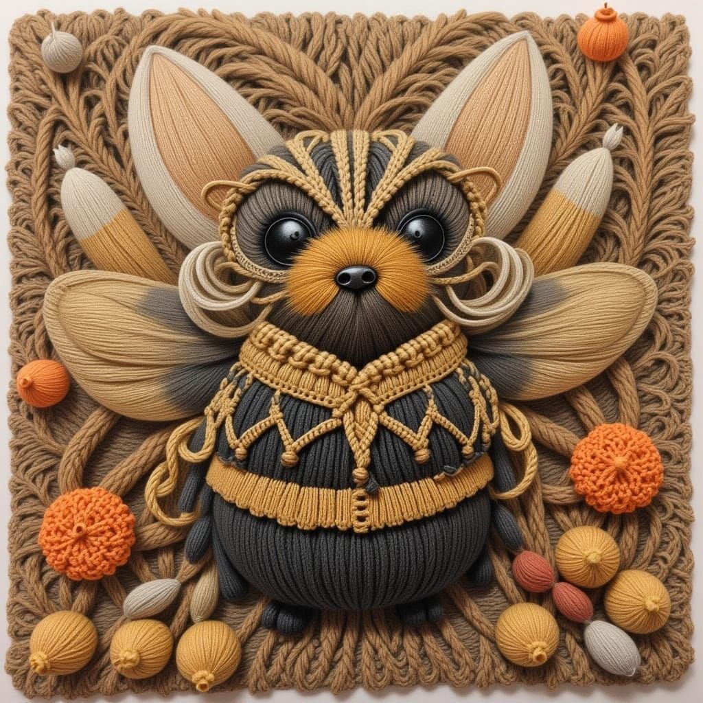 Sleepy Bee in Flowers Illustration