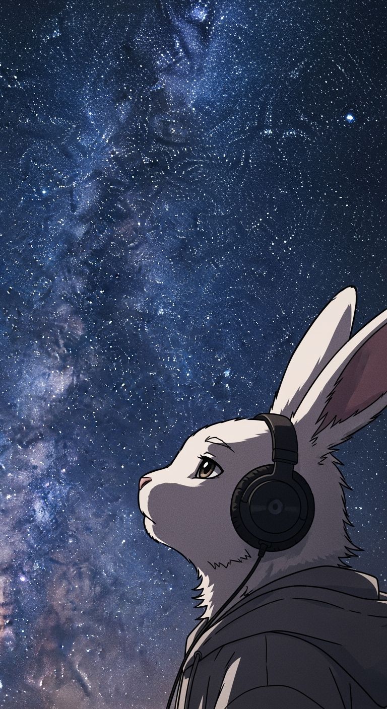 Lo-fi Bunny Gazing at the Milky Way
