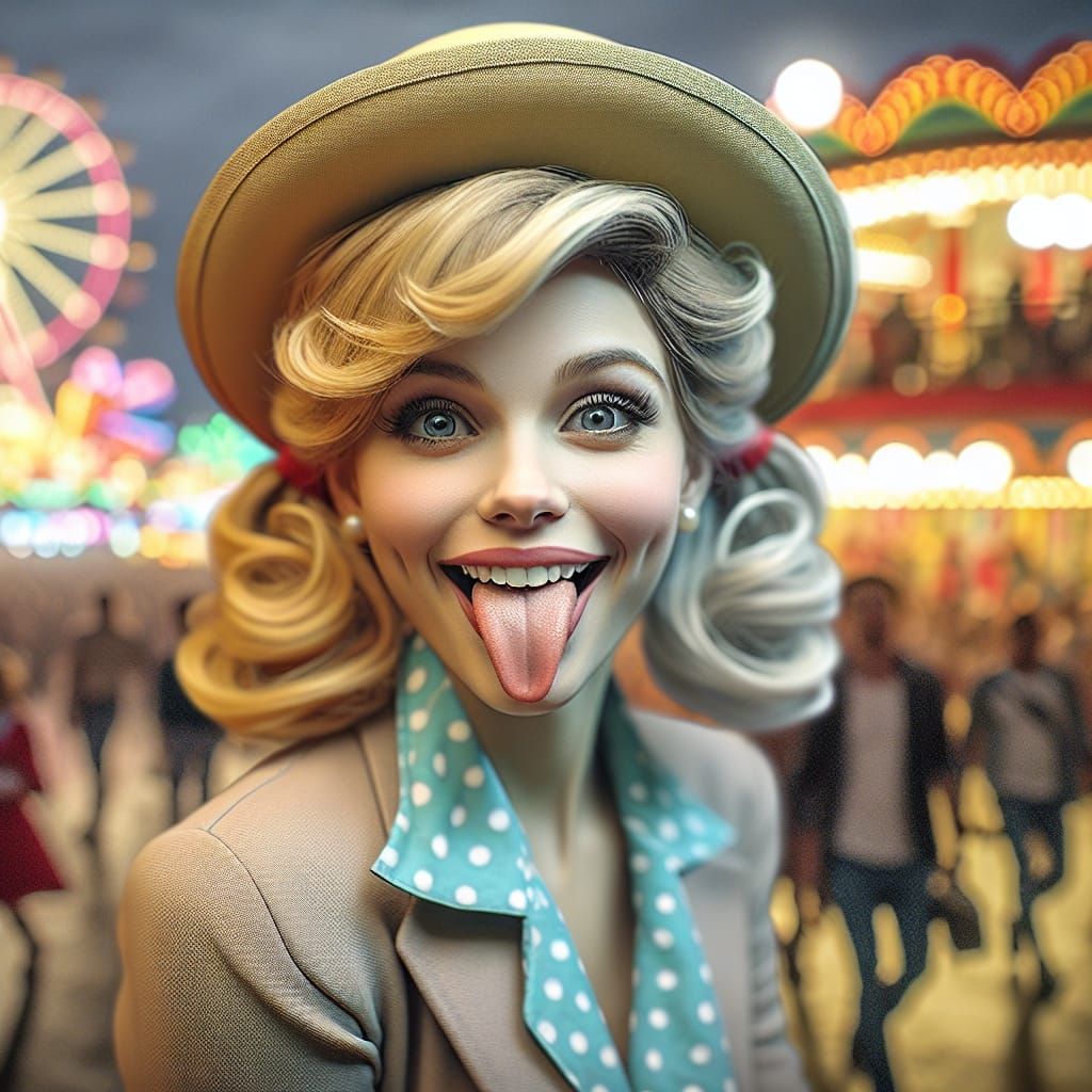 Playful Blonde Woman at Carnival