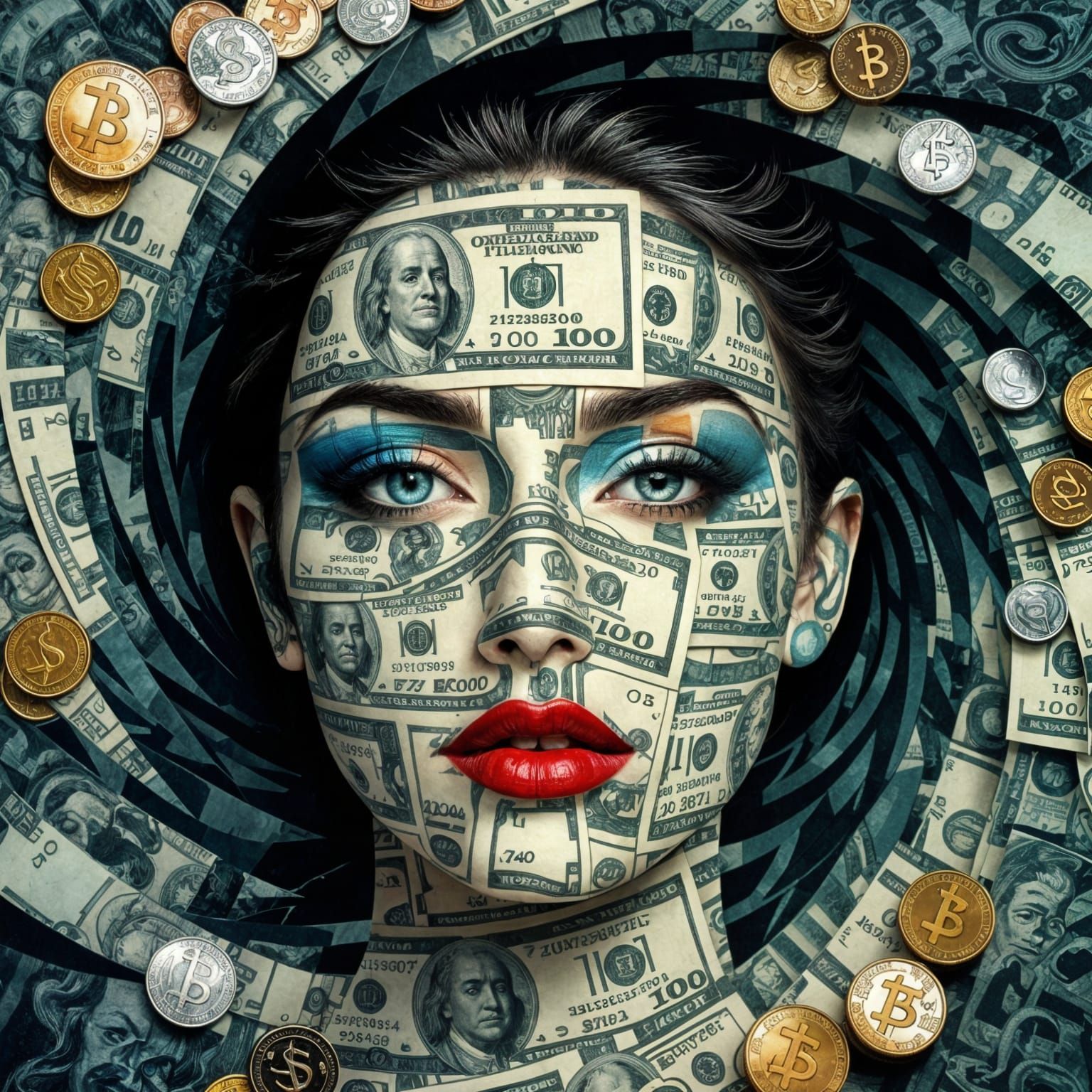 Surreal Portrait: Face Made of Currency Bills