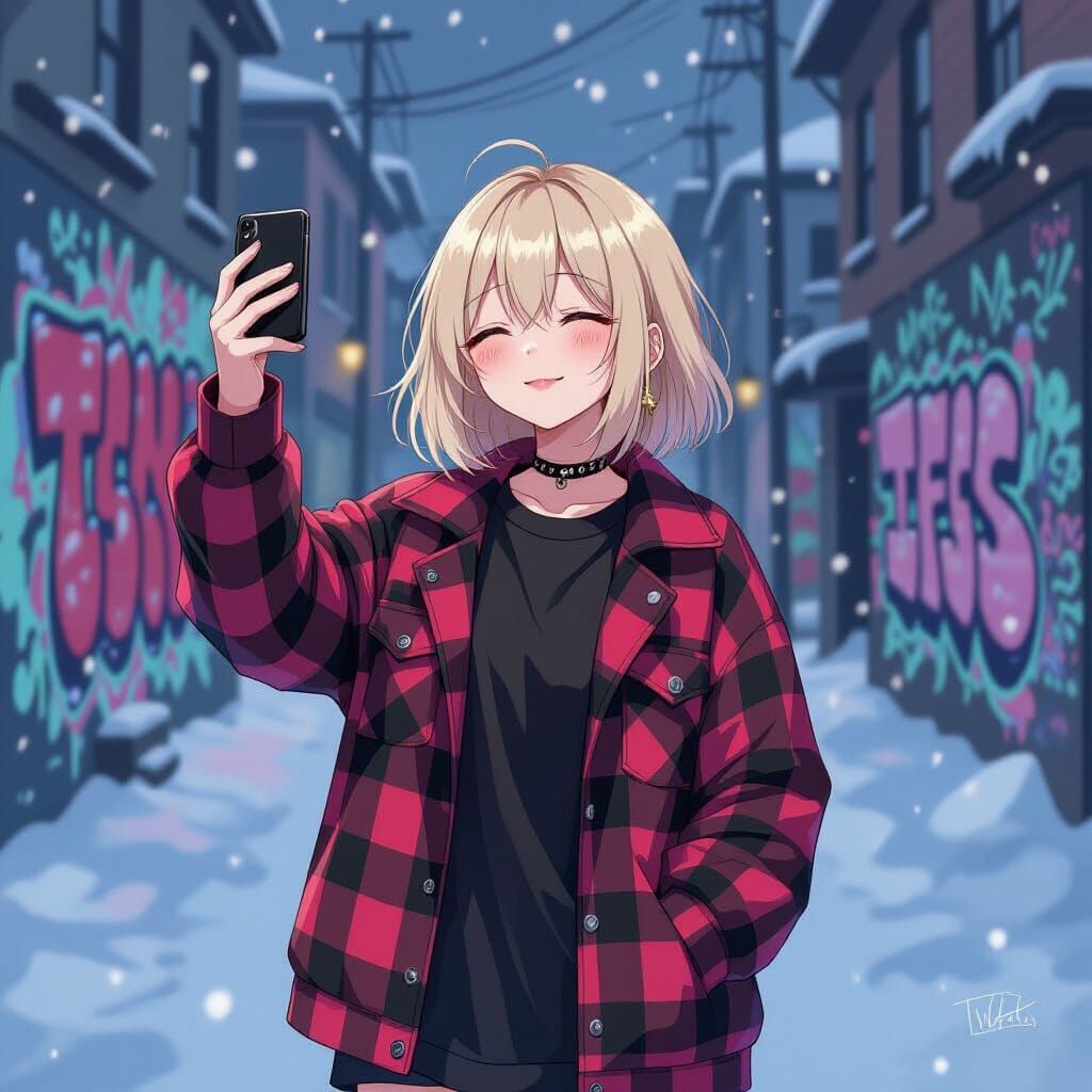 Minimalist Anime Girl Selfie in Emo Style