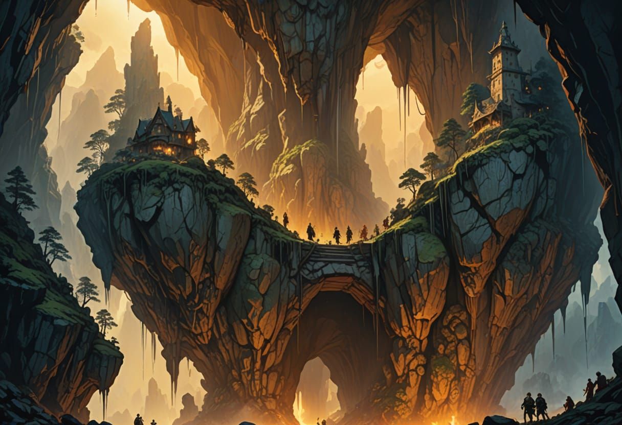 Epic Fantasy Cave Entrance in Warm Golden Light