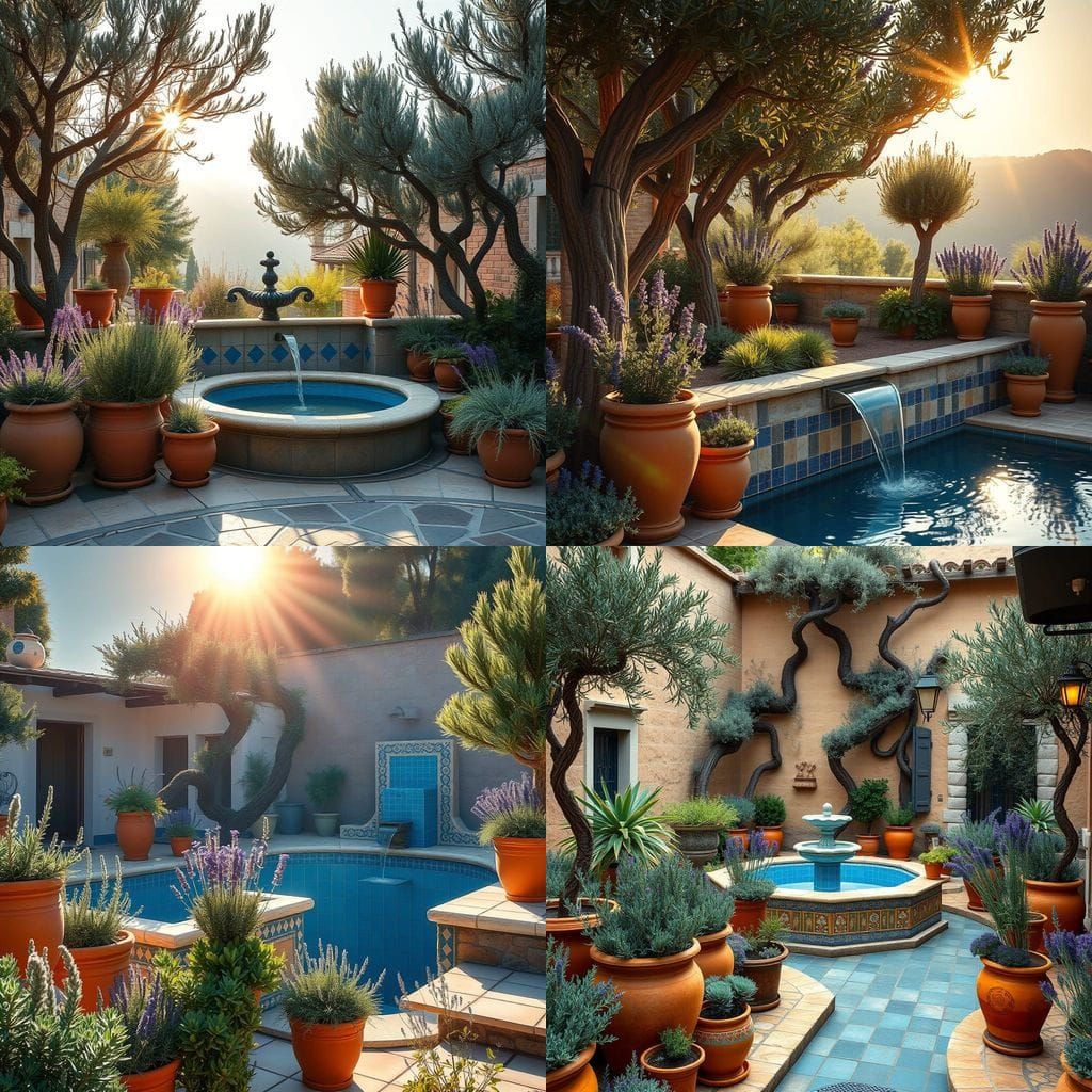 Mediterranean Summer Garden with Fountain