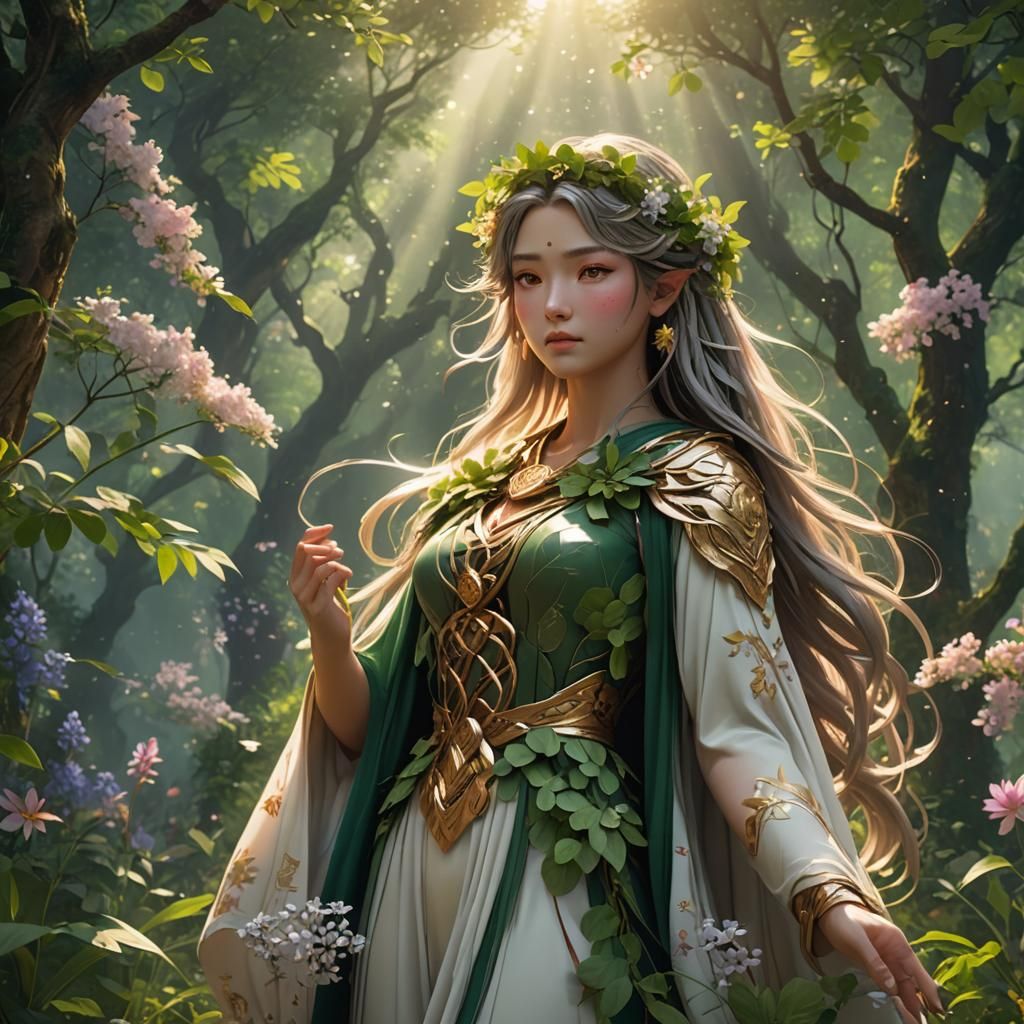 Lush Nature Goddess in 3D Anime Style