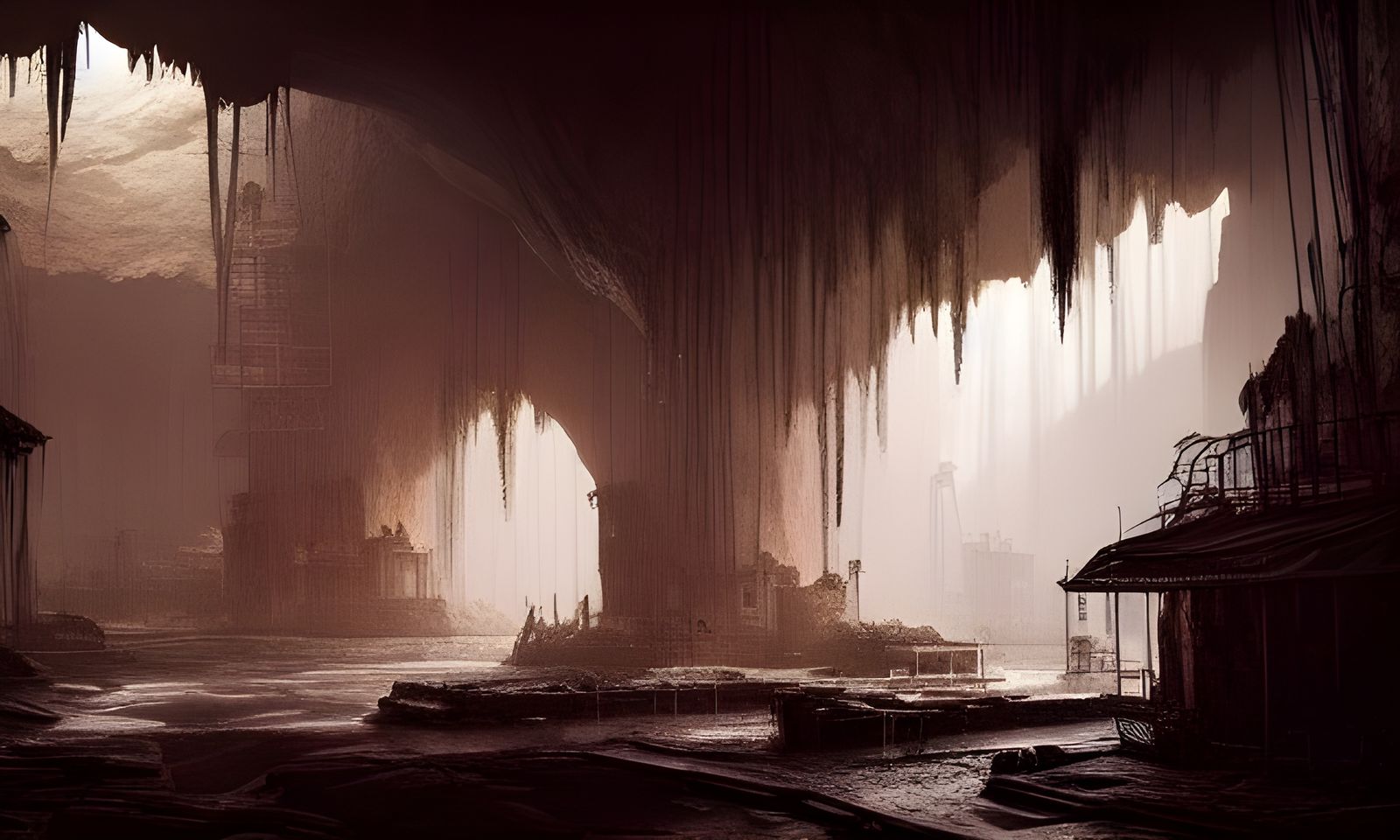 Epic Dense City Inside Jungle Cave, Biopunk Horror