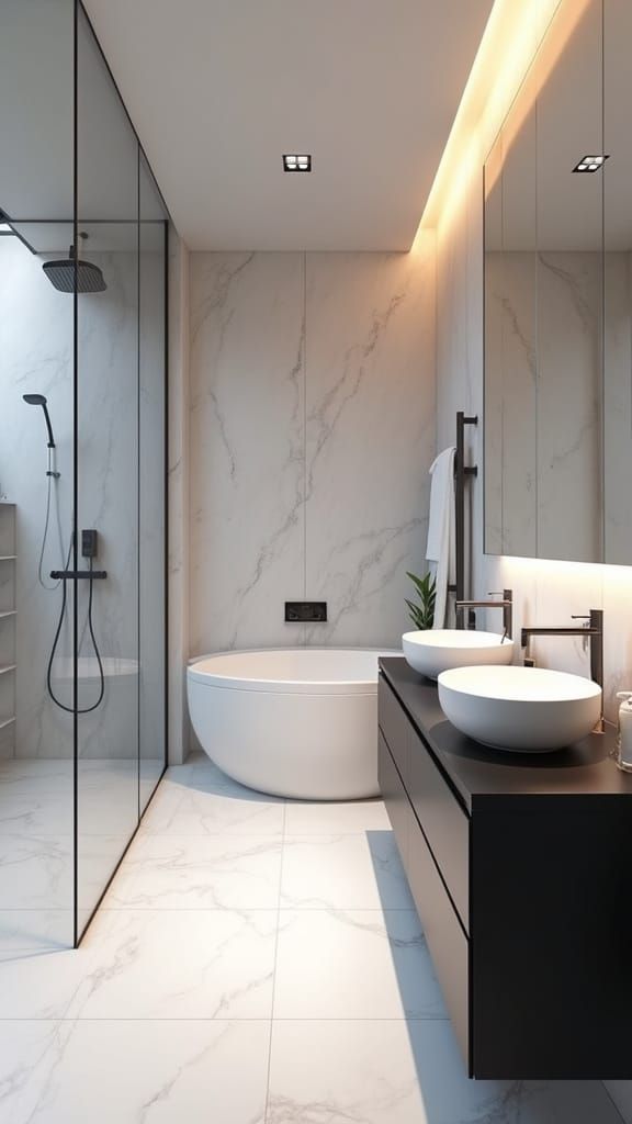 Luxurious Black and White Bathroom in 3D Photorealism
