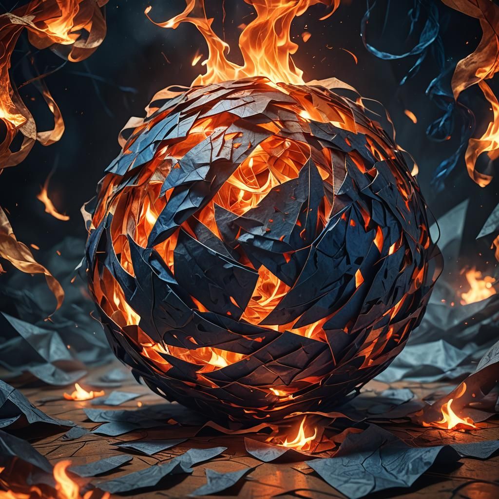 Fiery Chaos: Crumpled Paper in Dark Fantasy Art