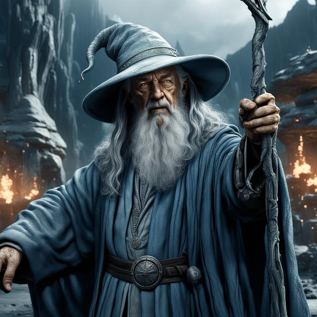 Futuristic Gandalf the Grey in Detailed Matte Painting