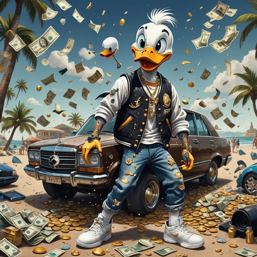 Gangster Donald Duck on Car, Pixar Style