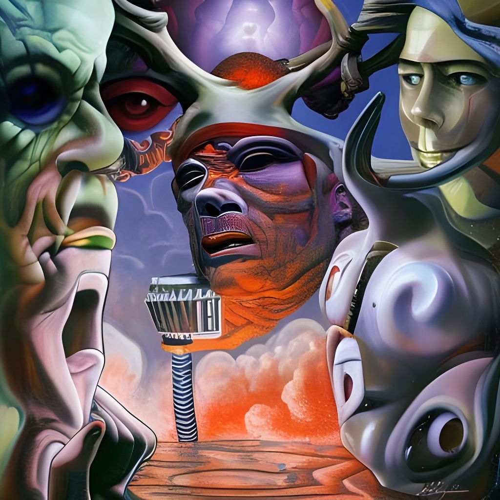 Claustrophobic Sci-Fi Horror Painting of Distracting People