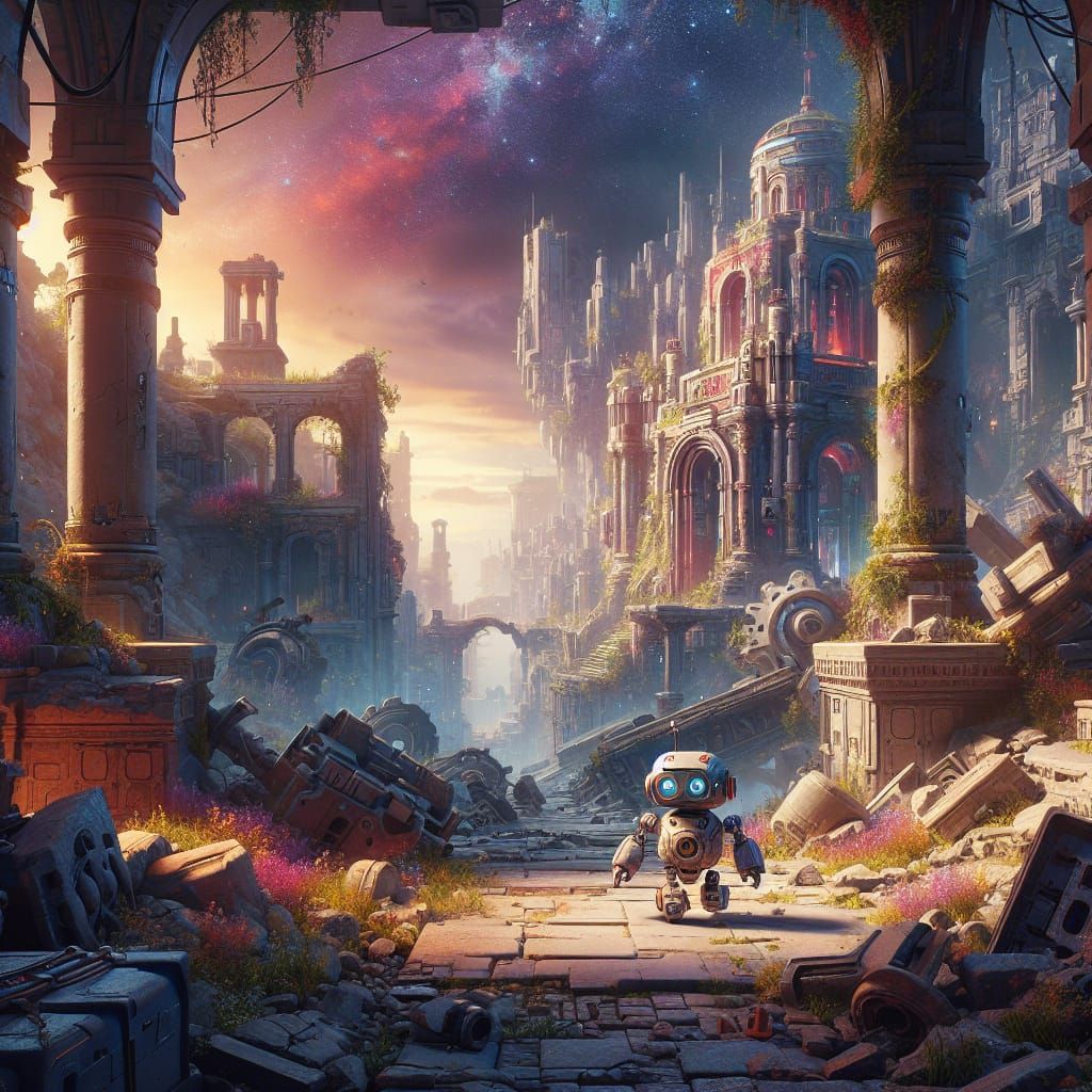 Robot in Ruins: Detailed Matte Painting