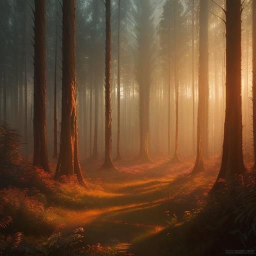 Epic Sunset Light Illuminates Forest Scene
