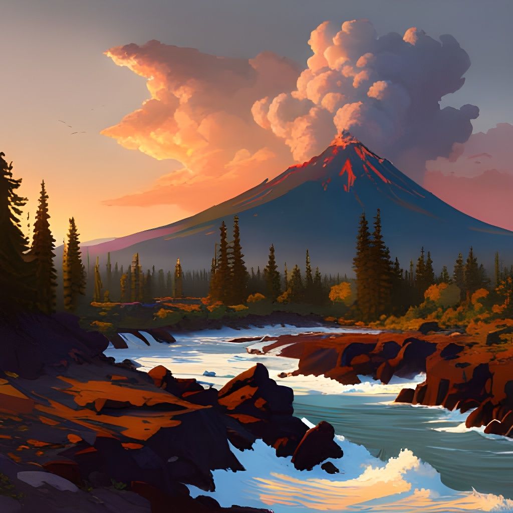 Volcano Landscape in Detailed Matte Painting Style