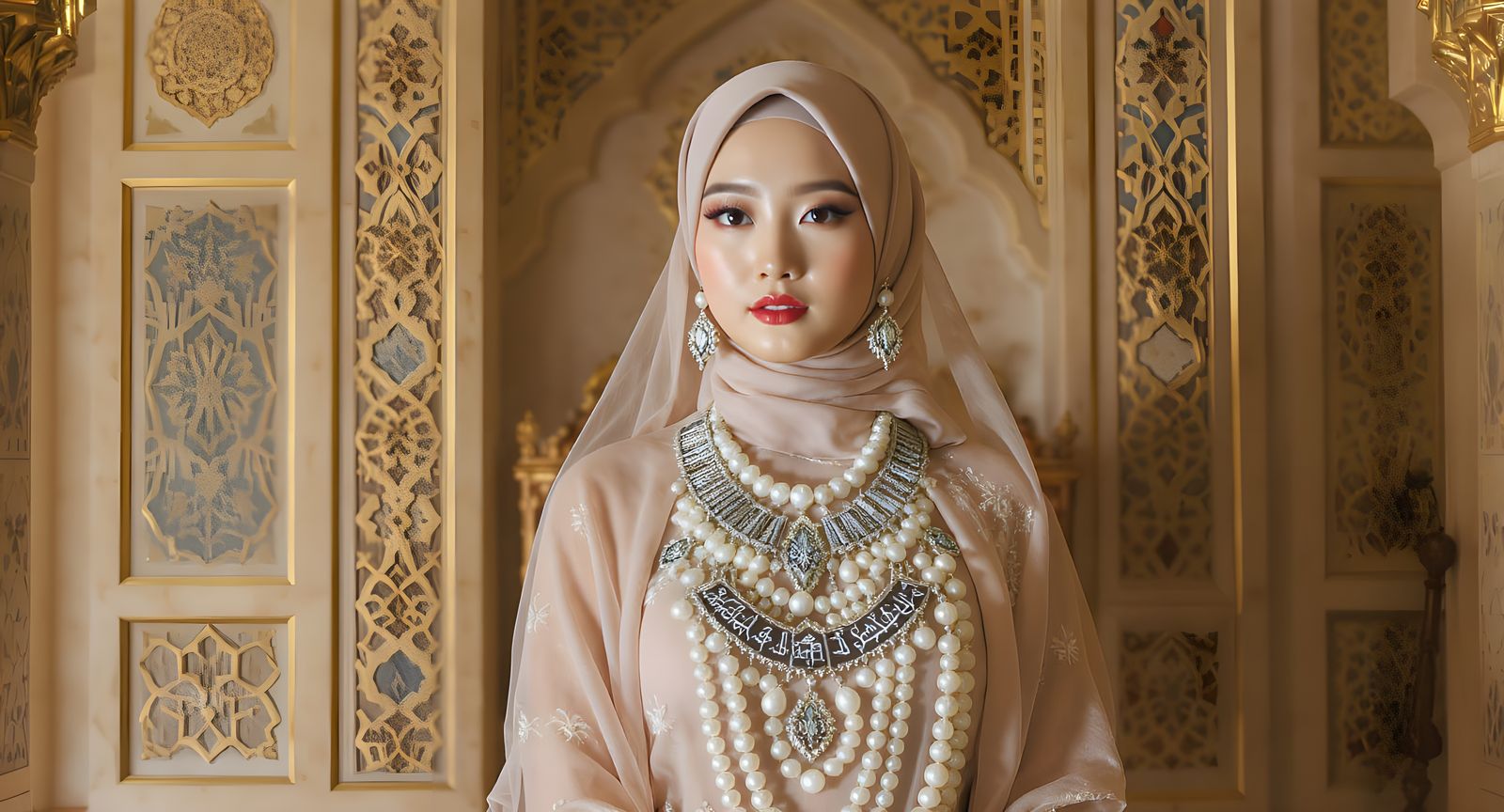 Asian Woman with Pearl Chain and Quran Jewelry