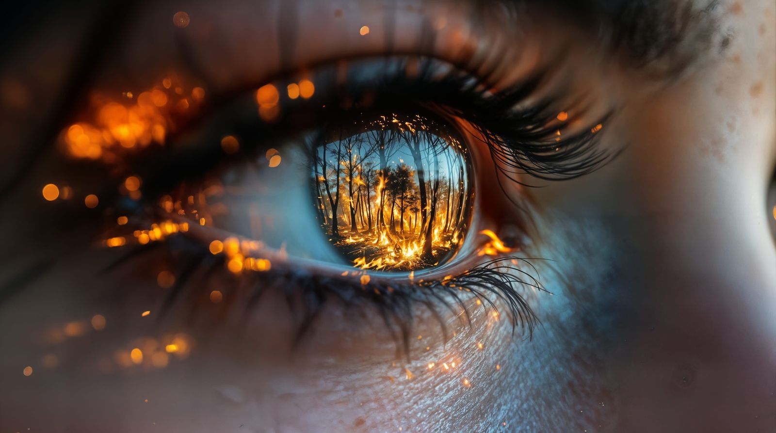 A Close-Up of Intense, Ethereal Beauty Amidst a Forest Fire