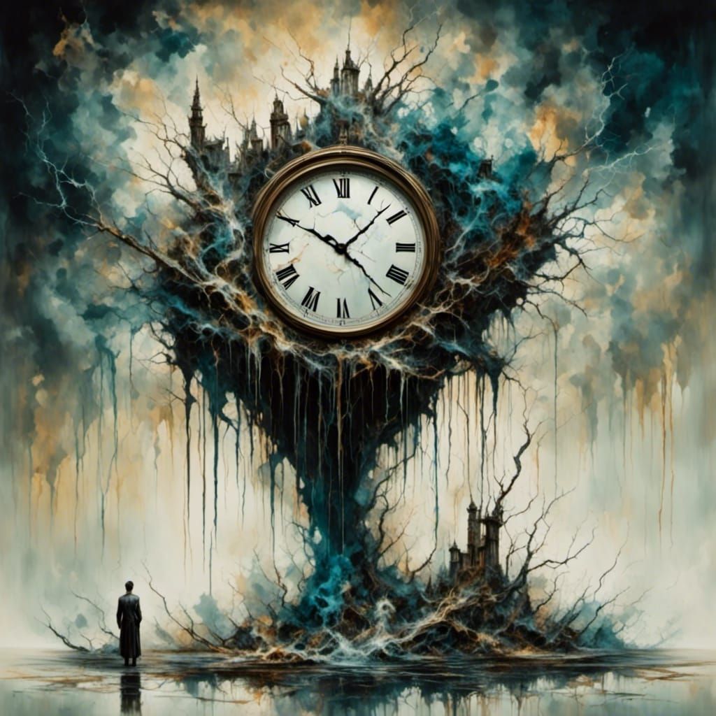 Surreal Melting Death Clock in Oil on Canvas
