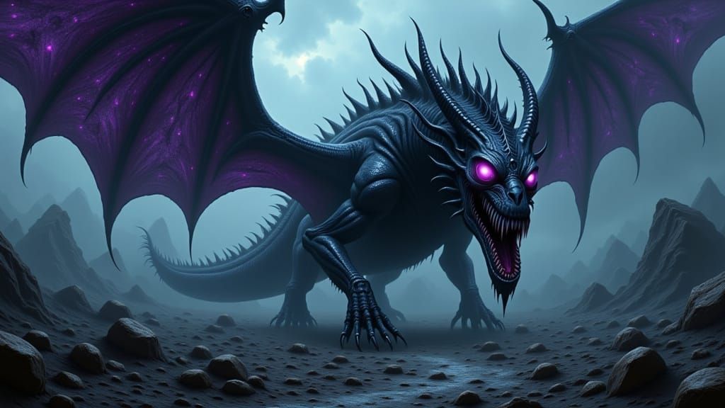 Gothic Abyssal Dragon in Shattered Obsidian Armor