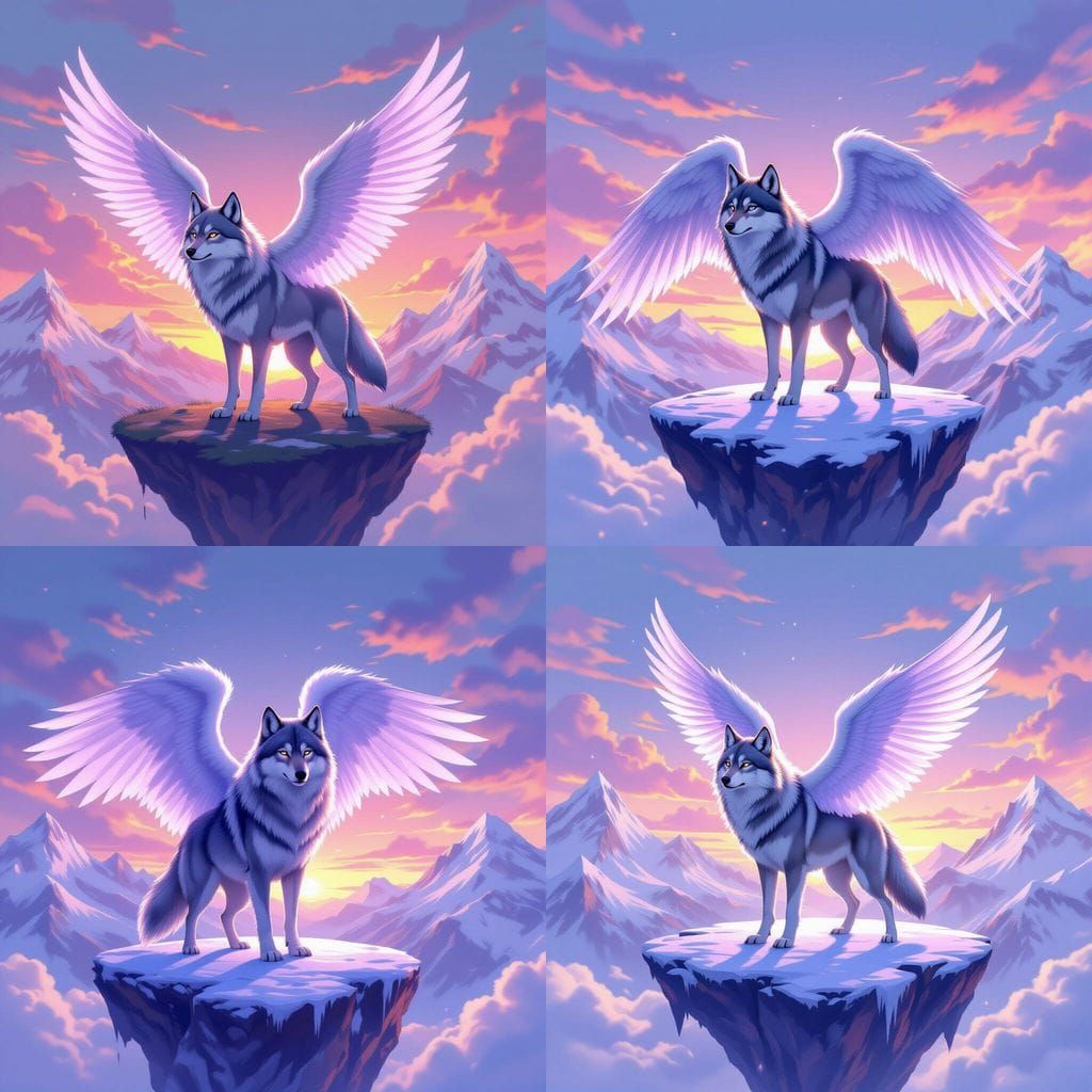 Majestic Wolf With Angel Wings on Floating Island