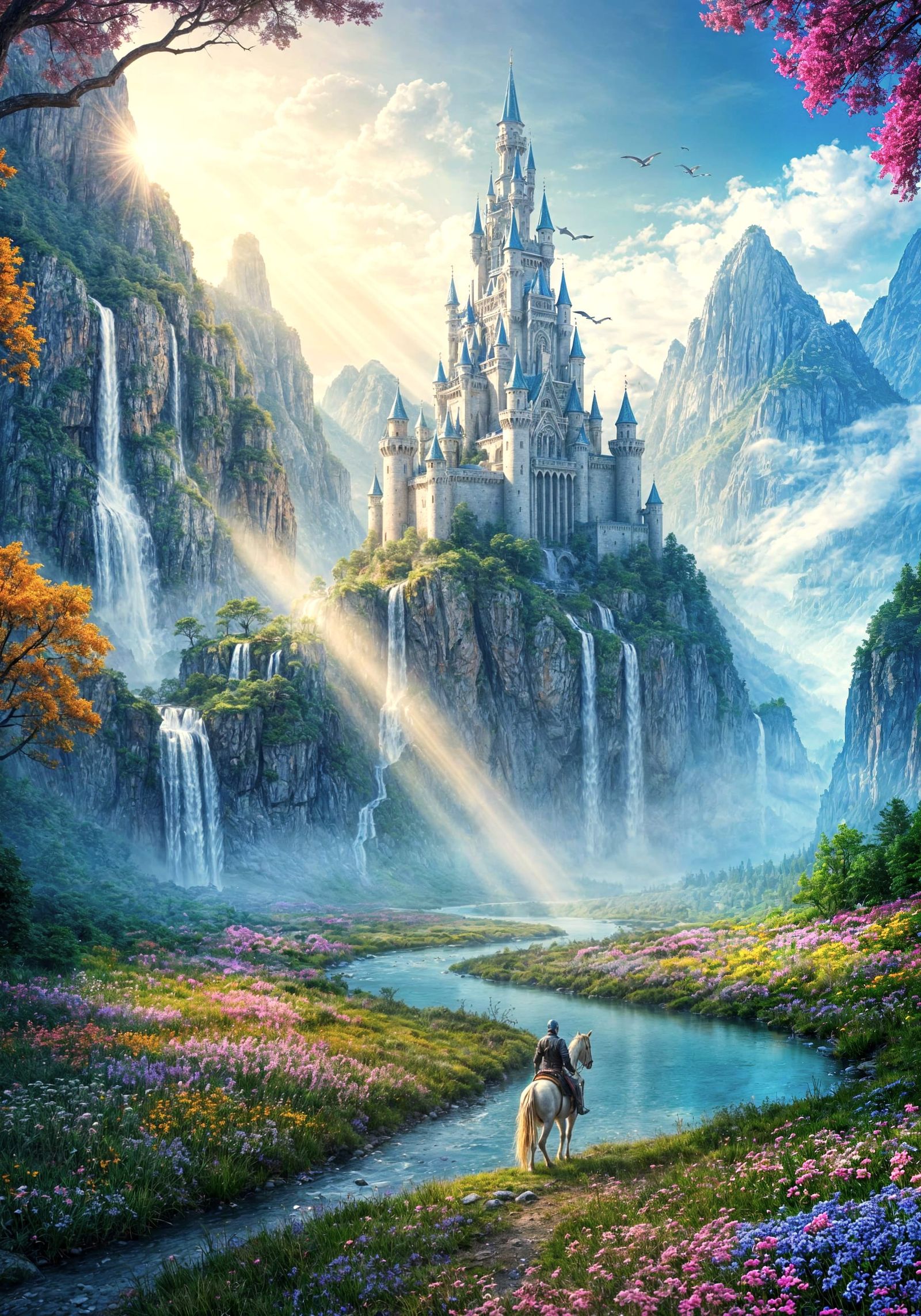 Enchanted Fantasy Castle in Misty Mountains