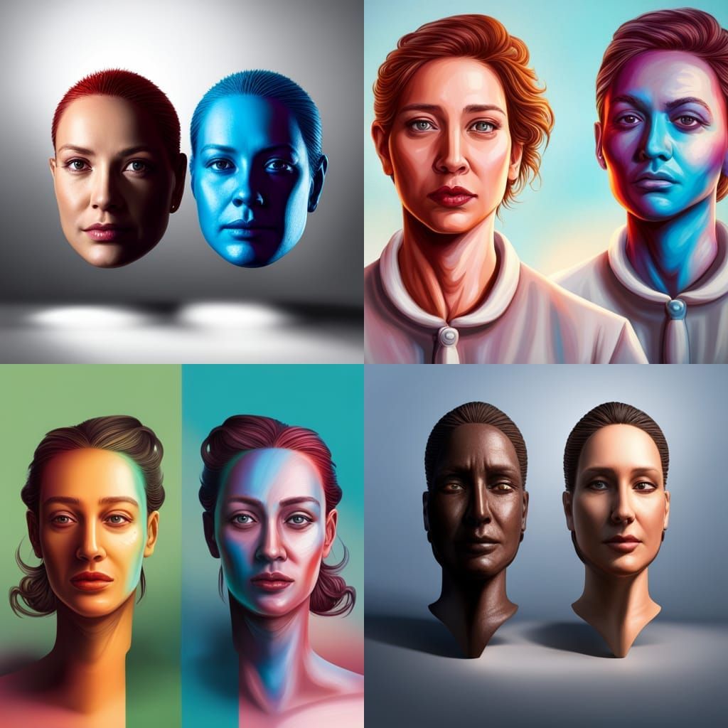 Two-Faced Woman: Happy and Sad Hyperrealistic Portrait