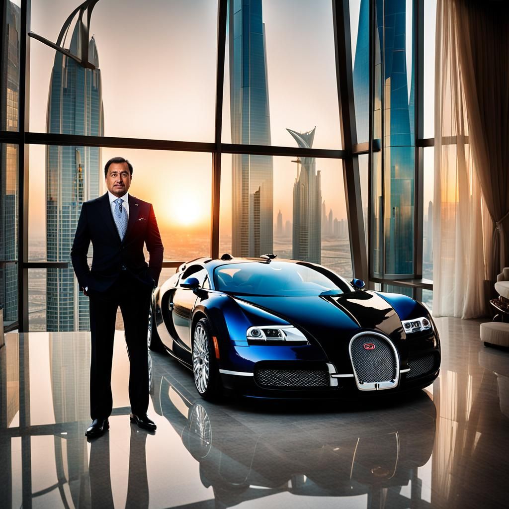 Man and Bugatti Veyron in Dubai Penthouse