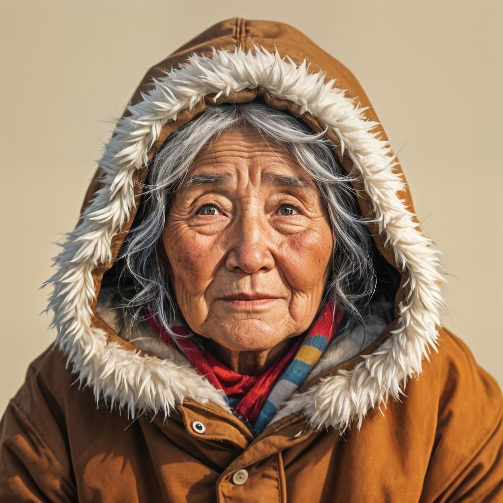 Portrait of an Elderly Eskimo Woman in Traditional Dress