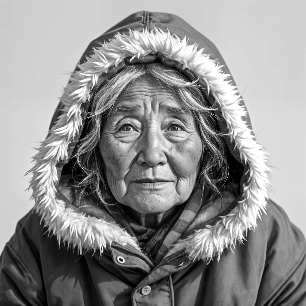 Elderly Eskimo Woman Portrait with Deep Wrinkles