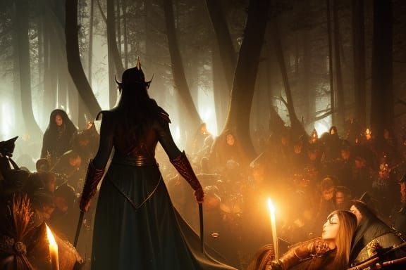 Elven Funeral in Dark Fantasy Style