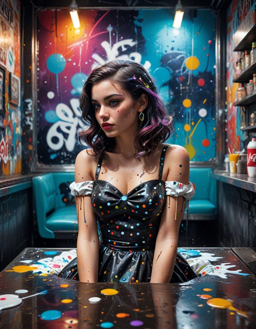 Polka Dot Diner: A Retro Graffiti Art Scene