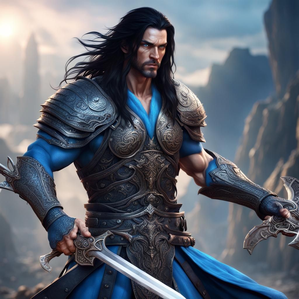 Fantasy Warrior with Sword: Detailed Matte Painting