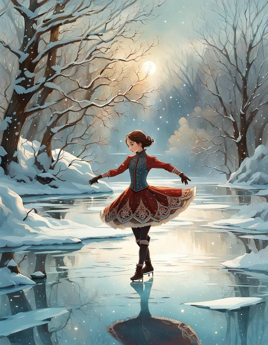 Figure Skater in Winter Scene Digital Painting