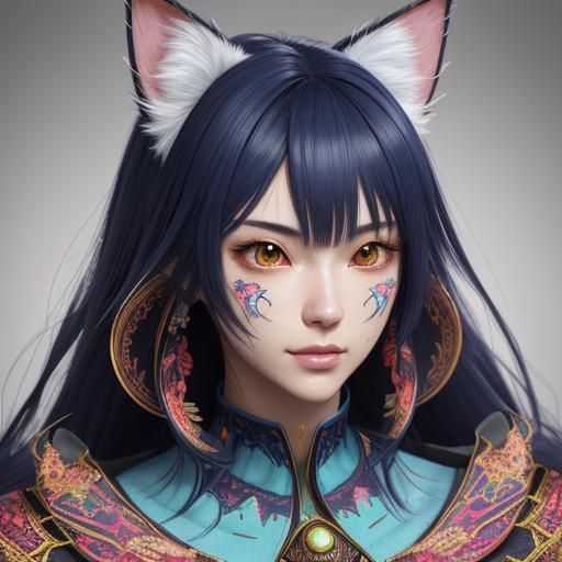 Anime Cat Portrait with Embroidered Collar