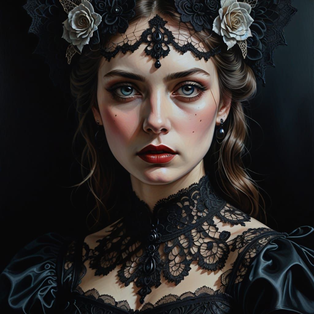 Mysterious Woman in Detailed Lace Garter Oil Painting