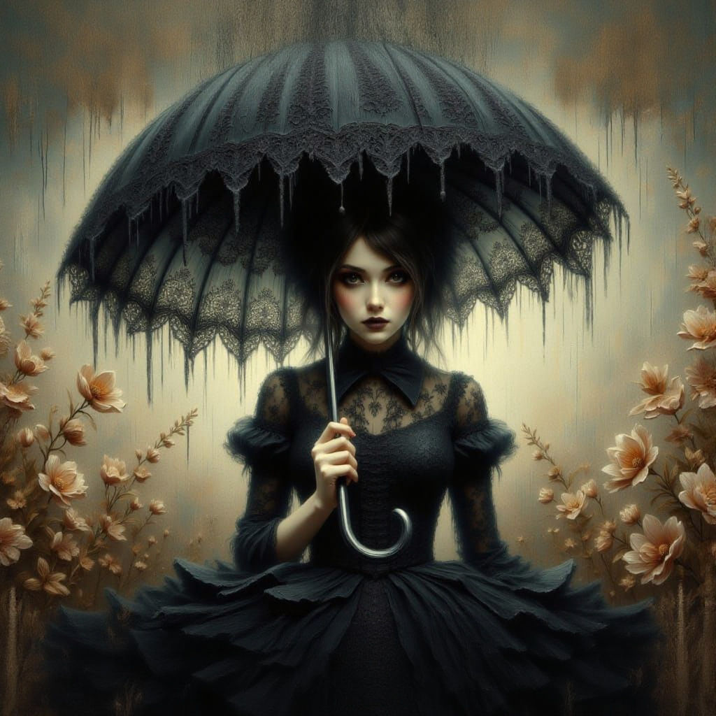 Wednesday Addams Portrait as Impasto Oil Painting