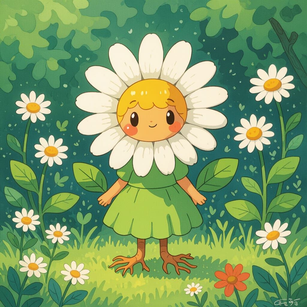 Anime Daisy Character in Whimsical Garden