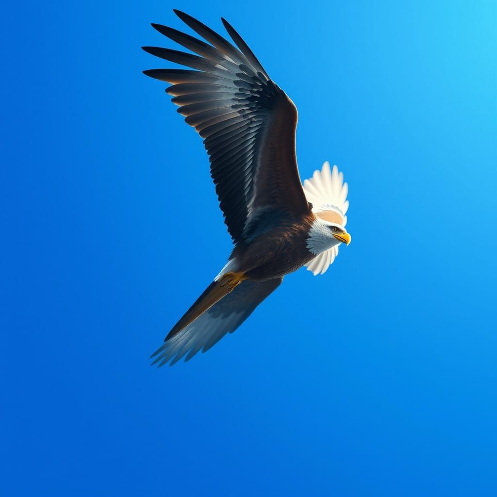 Eagle Soars in Brilliant Cerulean Sky