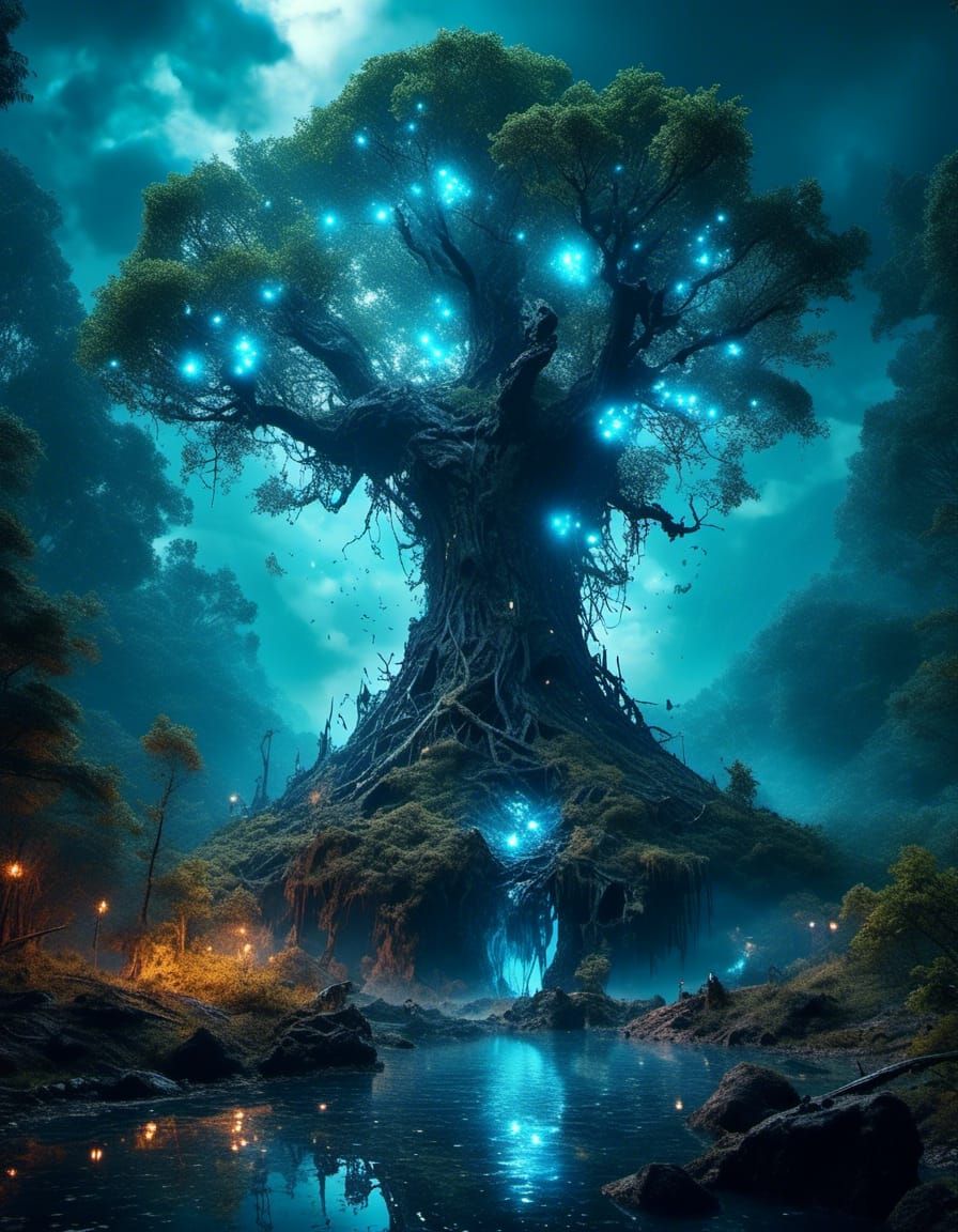 Luminescent Blue Ghost Screaming in Bayou River