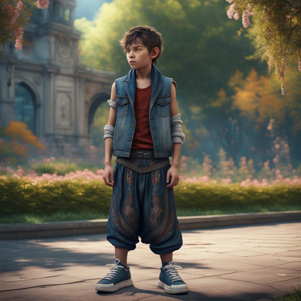 Boy in Harem Pants: Spring Park Scene