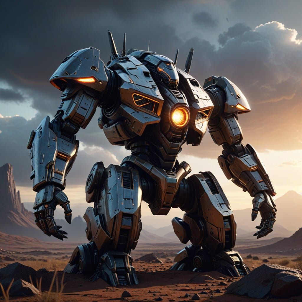 Gigantic Sci-Fi Mech Dominates Futuristic Horizon
