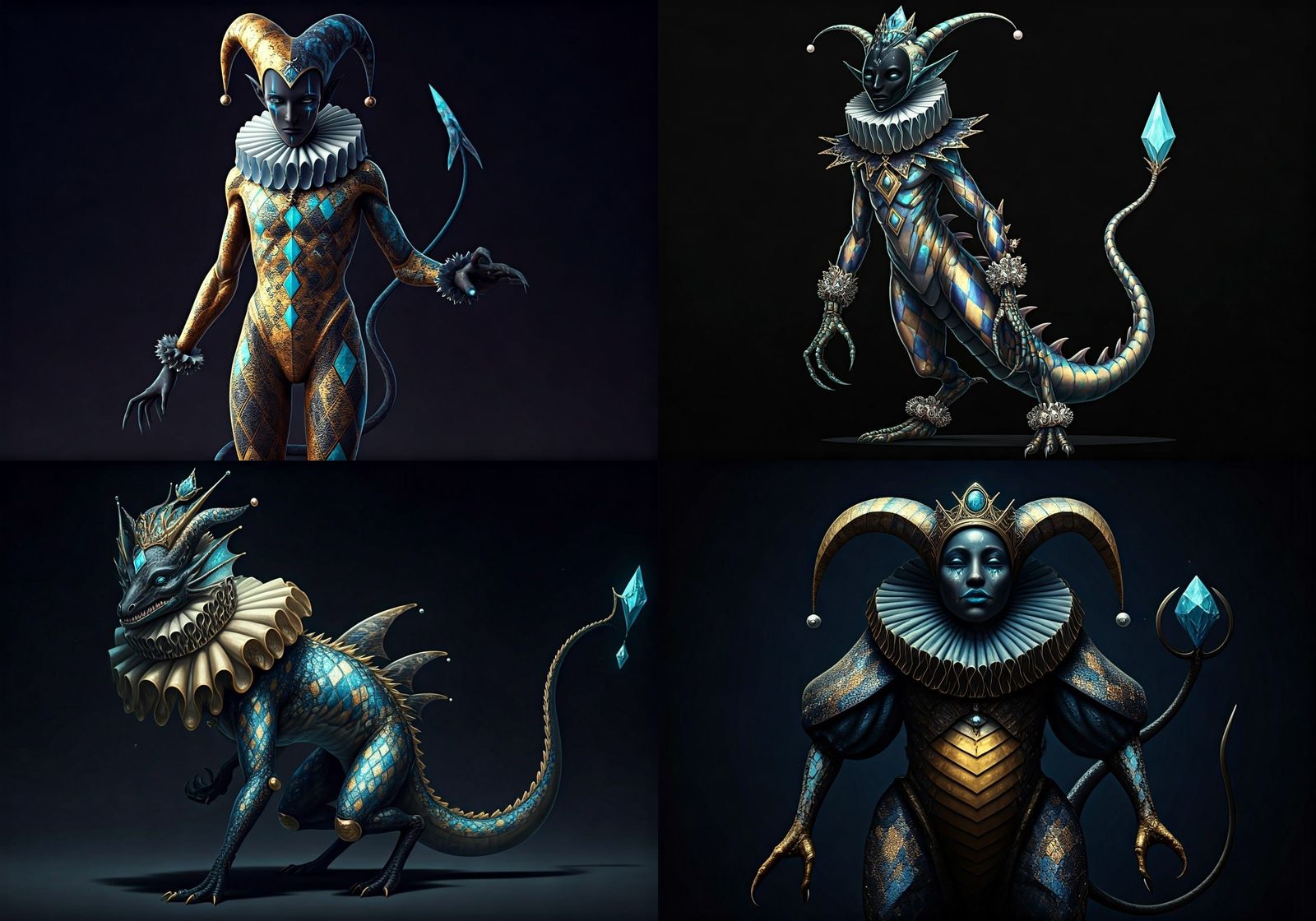 Surreal Jester Creature with Digitigrade Legs and Mesmerizin...