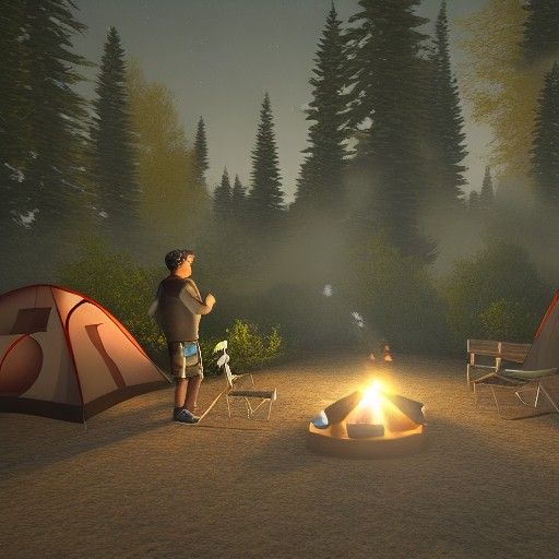 Marshmallow Man's Camping Trip in 3D Style