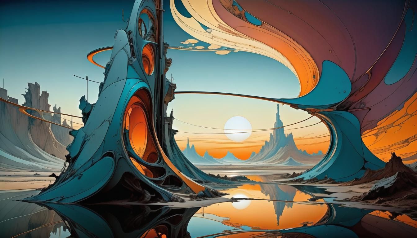 Abstract Landscape in Style of Moebius, Dali