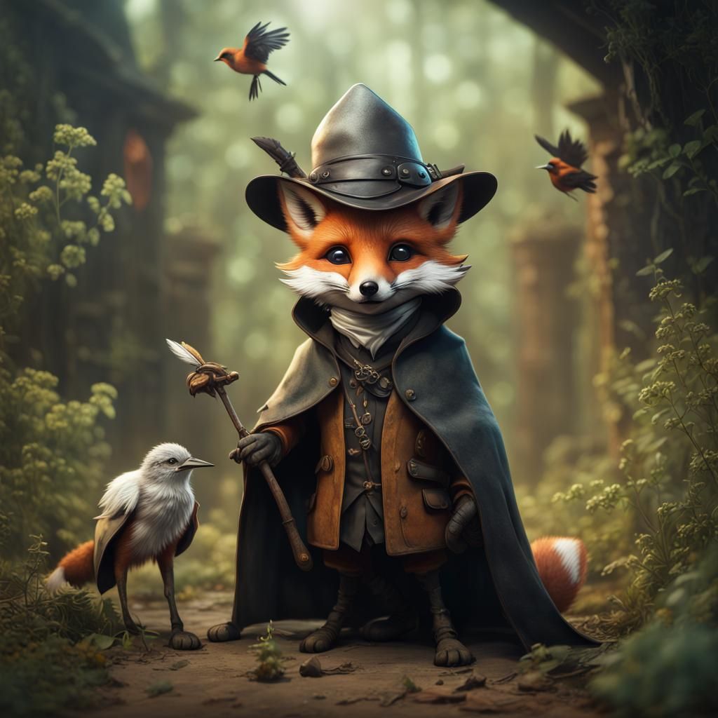 Fox Cub as Plague Doctor: Detailed Matte Painting