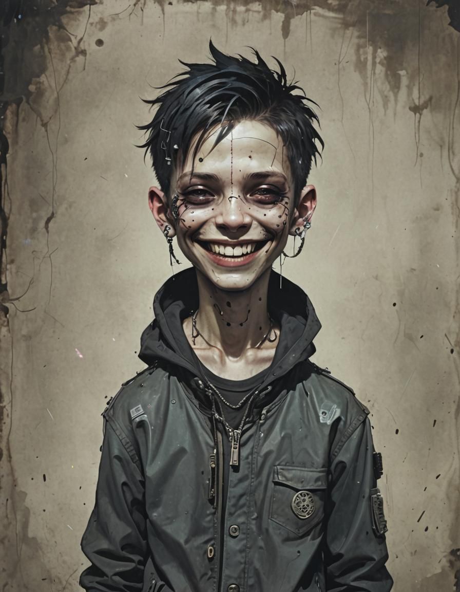 Cyberpunk Undead: Boy's Grin in Neon Wasteland