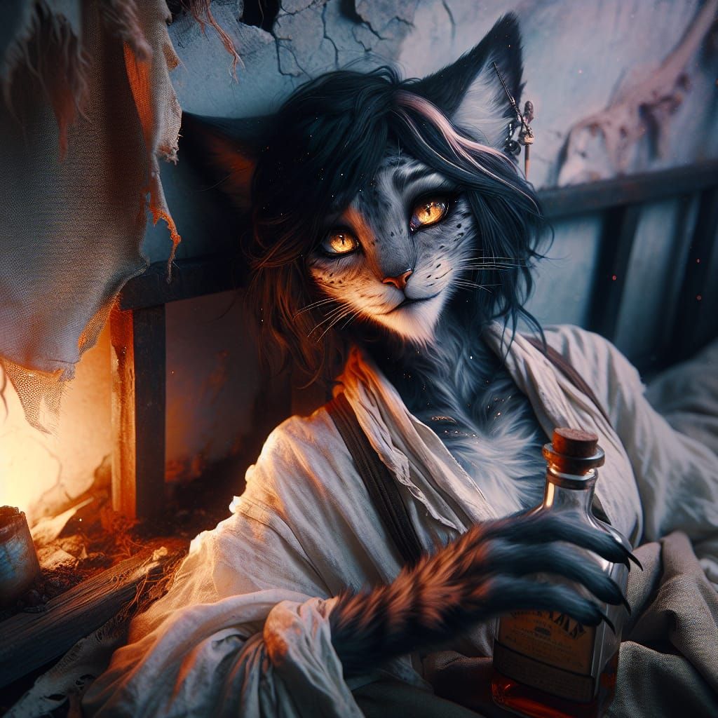 Feline Warrior in Fantasy Realm with Cosmic Radiance