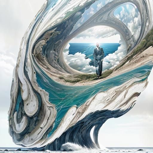 Surreal Transparent Man in Oversized Suit