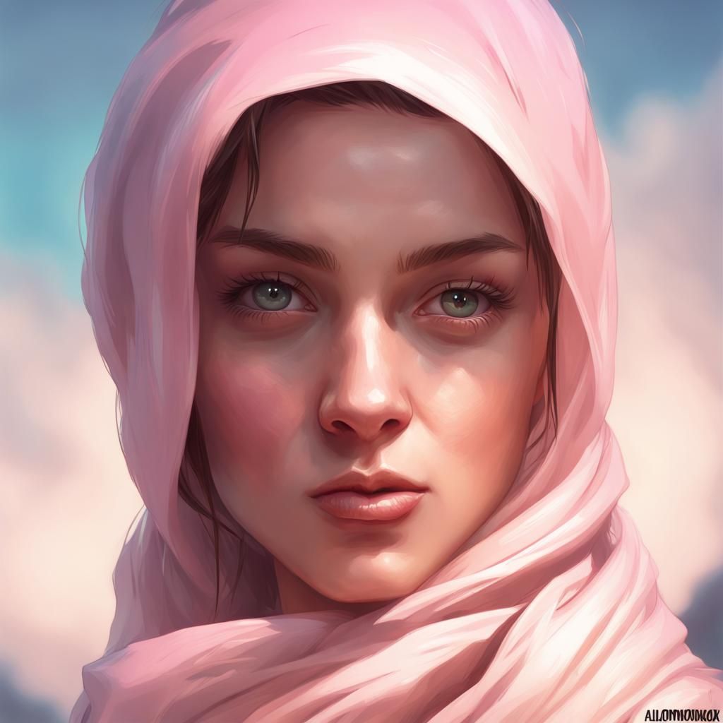 Girl in Pink Scarf: Hyperdetailed Portrait